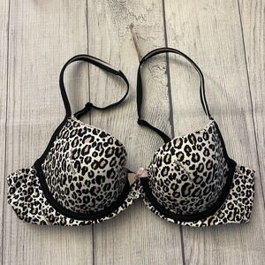 Victoria's Secret Leopard Print Push-Up Bra Size 34B Adjustable Straps Underwire